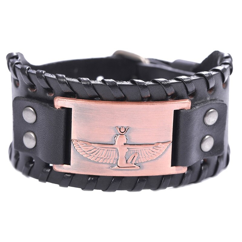 Likgreat Bruine Brede Braid Lederen Armband Koningin Van Egypte Heilige Guardian Bedelarmband Mannen Amulet Cleopatra Vii Charm Sieraden: 8
