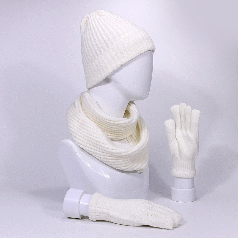 Set van 3 stuks skullies muts, sjaal en handschoenen voor mannen en vrouwen, winter, buiten, warme dikke mutsen, muts met voering, ring, sjaals, handschoenen met lange vingers, zachte hals, bivakmuts, muts, muts: H
