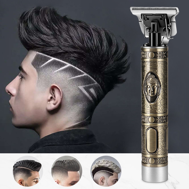 Kemei skaldet elektrisk hårklipper 0mm udskæring trimmer buddha hoved stil mandlig t-blad batteridrevet batteri hårskæremaskine