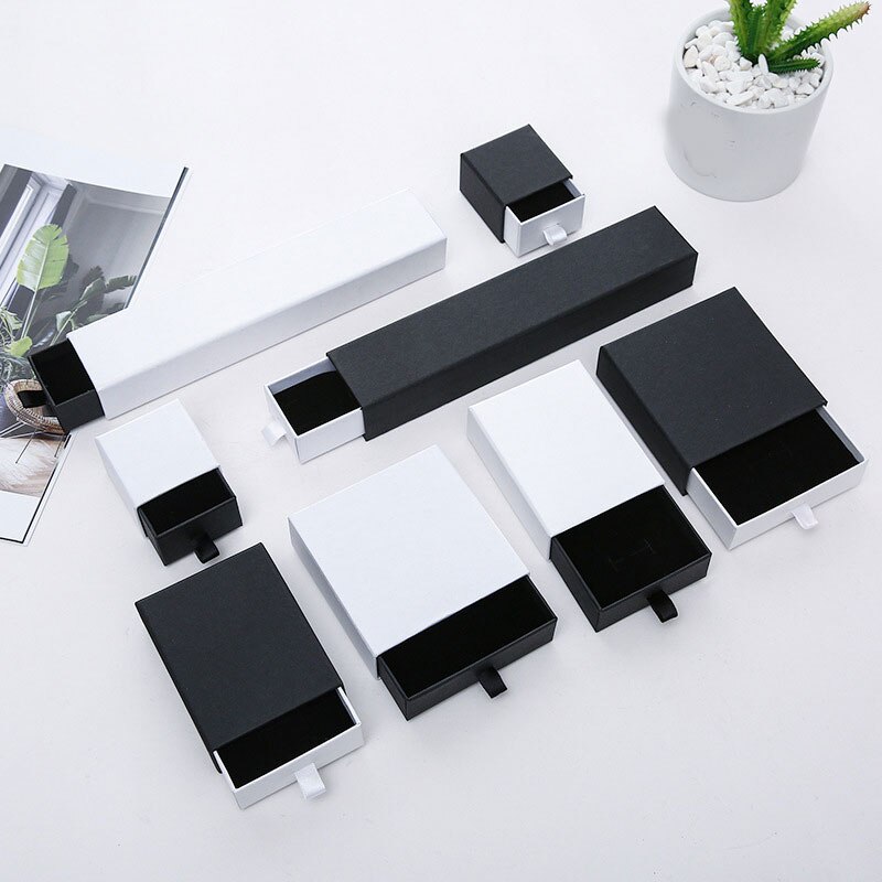 Jewelry Box Black and White Drawer Box for Ring Earrings Necklace Bracelet Jewelry Packaging Storage Boxes for Jewellery