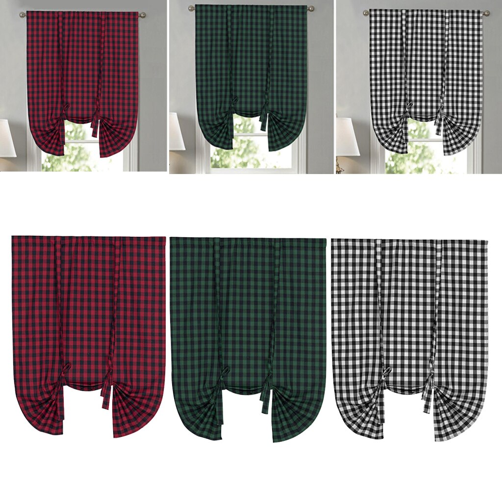 Tie Up Curtains for Windows, Buffalo Check Plaid Gingham Pattern Rod Pocket Adjustable Shades for Kitchen Windows Cafe Curtains