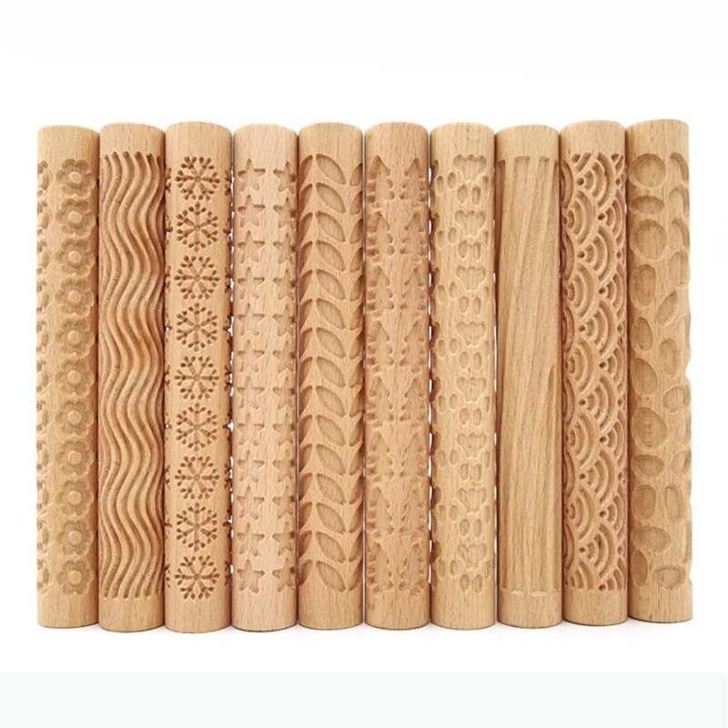 Wooden Texture Mud Pressed Roller Pattern Roller Rod Embossed Polymer Clay Rolling Pin Ceramic Pottery Art