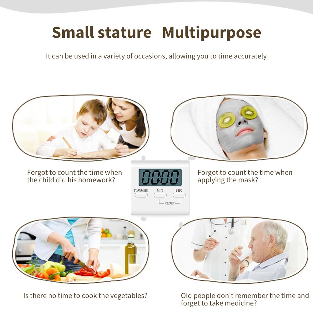 Digital Kitchen Timer with Stand Countdown Alarm Mini LCD Big Digits Loud Alarm for Cooking Baking Sports Games