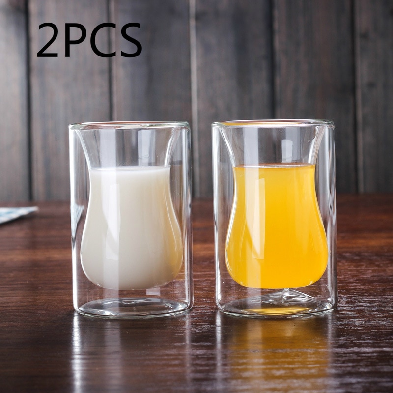 Mug à café Double paroi Transparent résistant à la chaleur, tasse à café, Cappuccino, lait, jus de thé, tasses de café, verre de vin, petit déjeuner: 2PCS