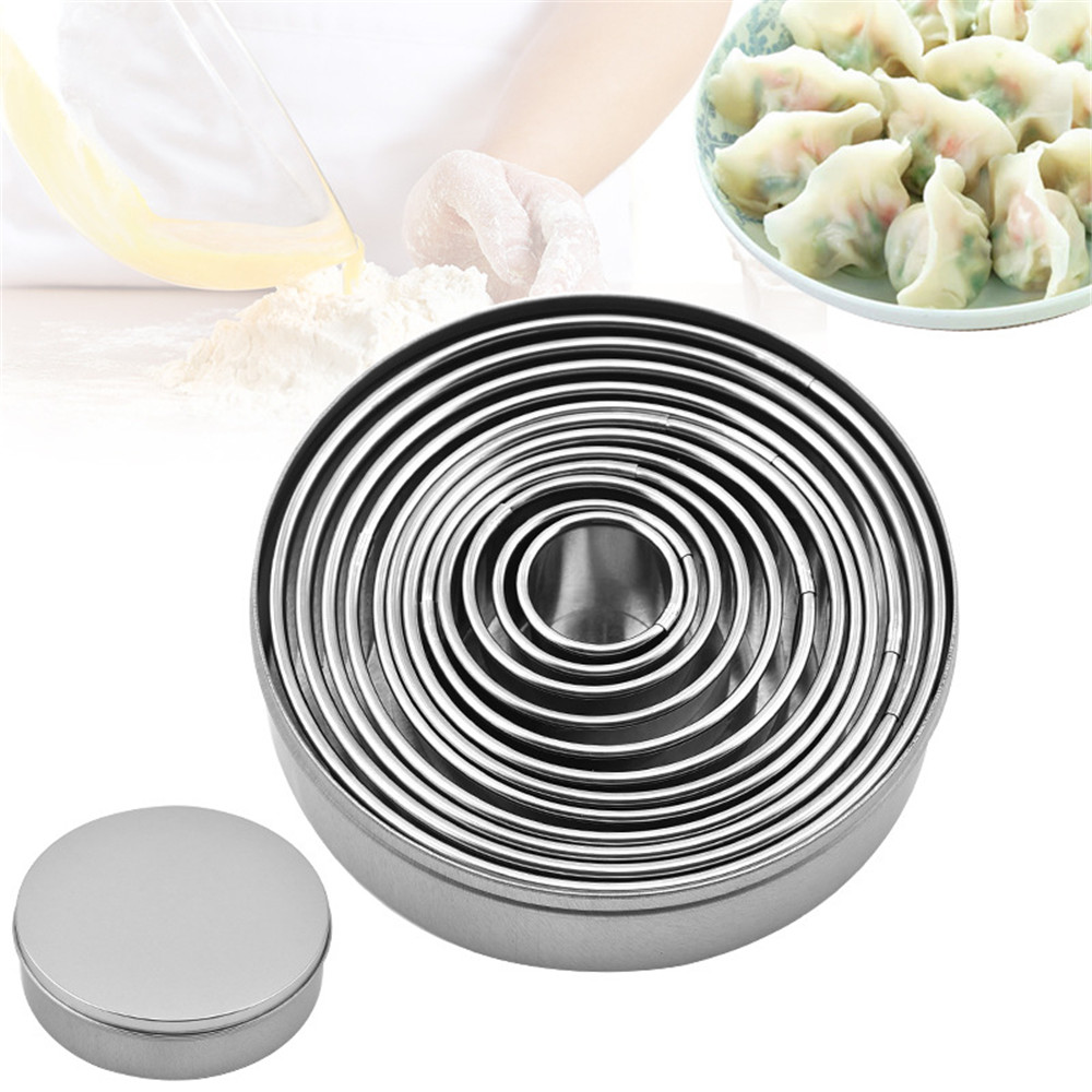 Set Of 12 Round Cookie Cutter Circle Biscuits Cutters With Storage Tin For Dough Pastry Donut Fondant Kitchen Accessories