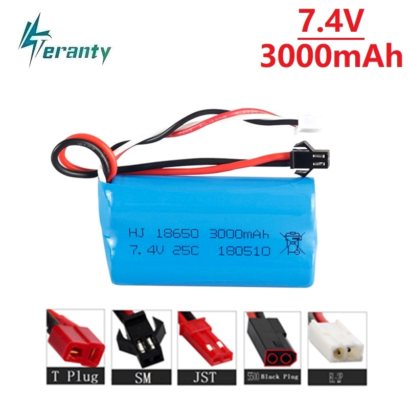 Batería lipo de 7,4 V y 3000mah, 18650, 2S T, enchufe para Q46 Wltoys 10428 /12428/12423, accesorios de repuesto para coche RC, batería de alta capacidad de 7,4 V