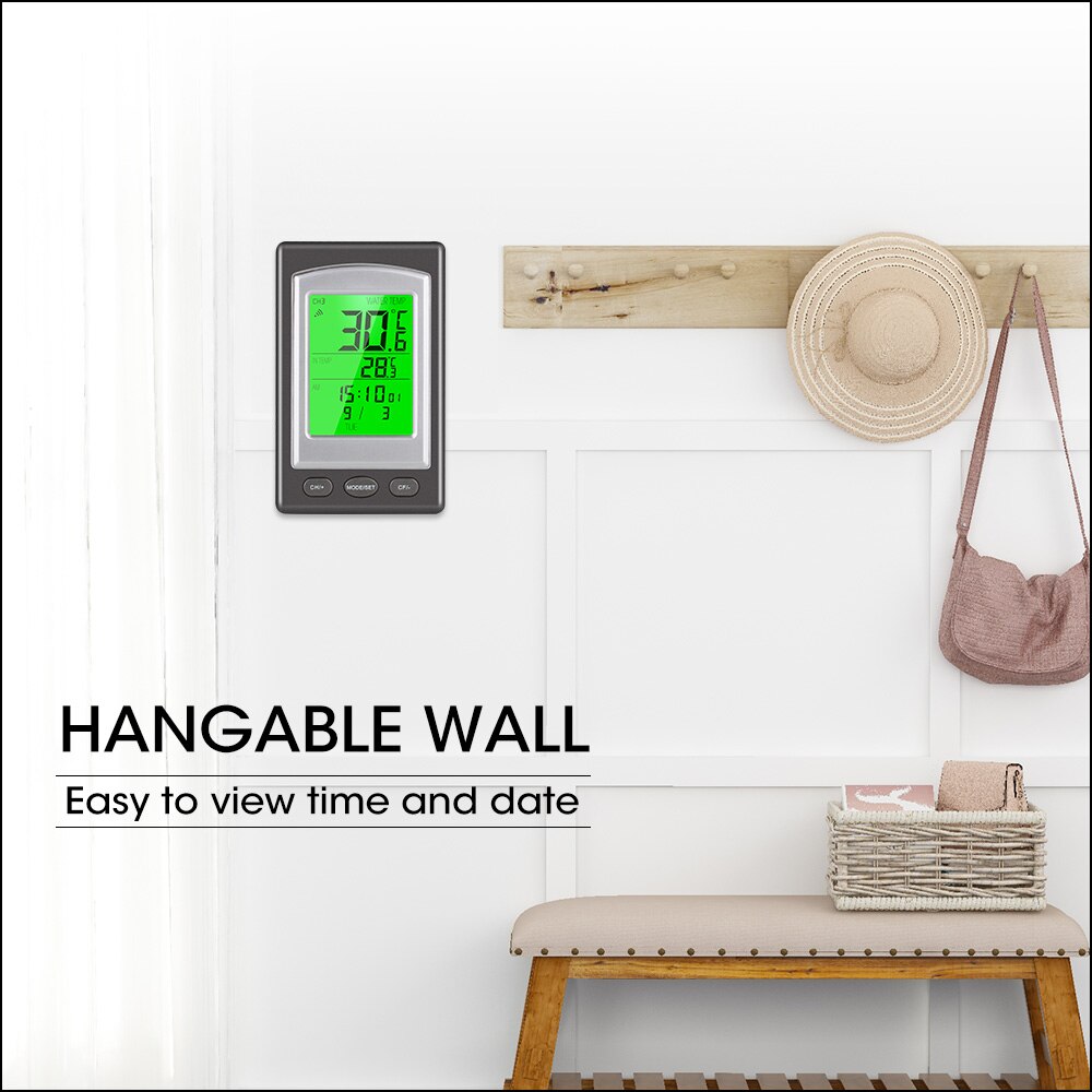 RZ Wireless Pool Thermometer Swim Spa Water Tub Home Temperature Meter Calendar Alarm Clock Waterproof Outside Sensor