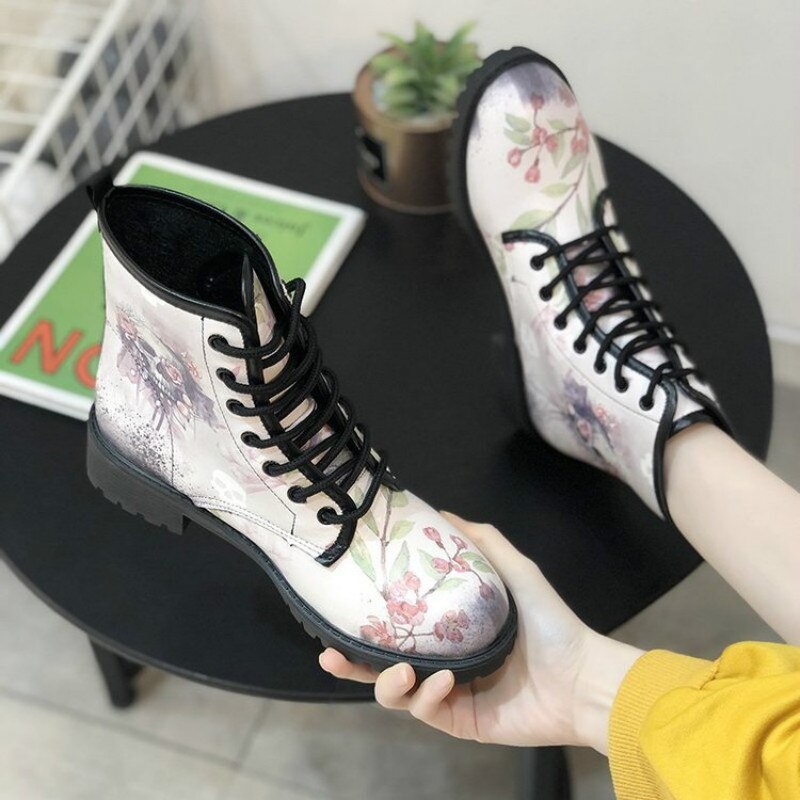 Skeleton Vrouwen Sneeuw Enkellaarsjes Motorcycle Skull Viooltje Lage Hakken Schoenen Vintage Pu Leer Warme Winter Hoge Platform