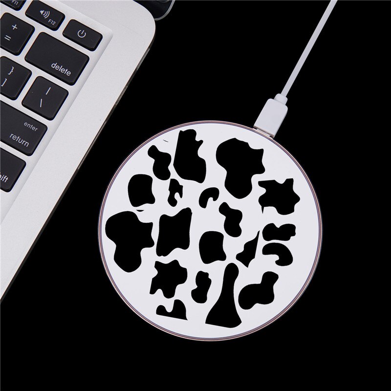 Cow Symbol Pattern Print 10W Fast Wireless Charger for Samsung Galaxy S10 Note 9 USB Qi Charging Pad for IPhone 11 X Airpods2: Style 4