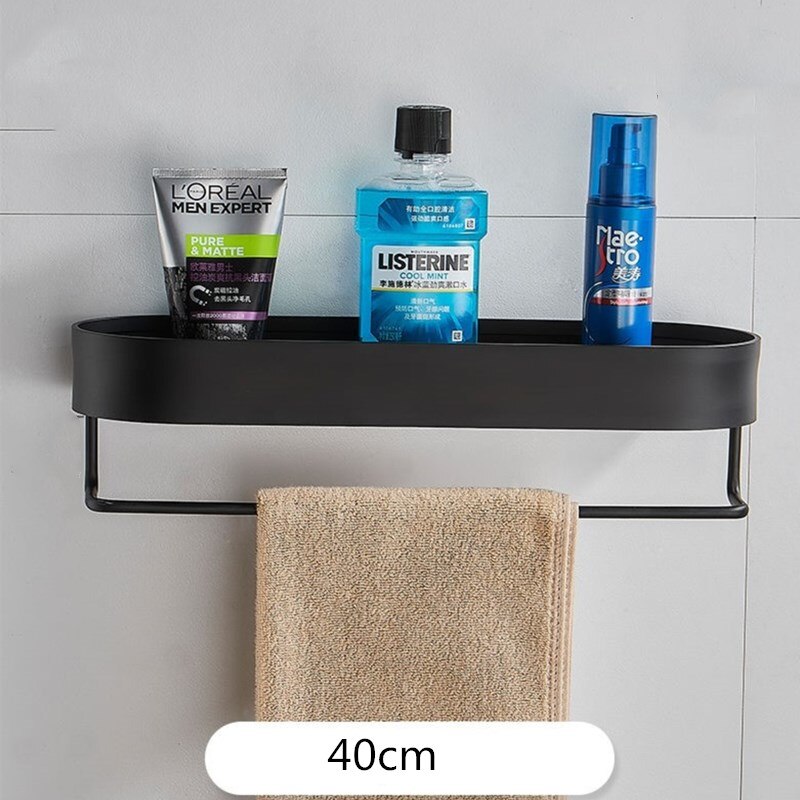 Bathroom Shelf Black Aluminum Wall-Mounted Square Shampoo Shelf Cosmetic Shelves Kitchen Nets Shelf Storage Rack Organizer Rack: 40cm-black 2