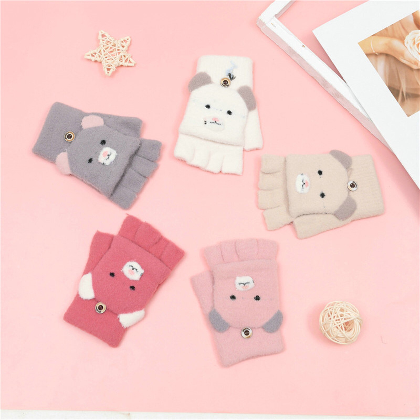 Neueste Karikatur Baby Fäustlinge Winter Warme Gestrickte Handschuhe freundlicher Jungen Mädchen Halbe Finger Handschuhe Handschuhe Für freundlicher перчатки