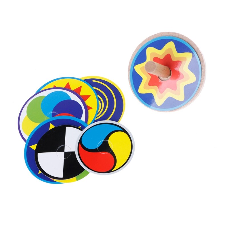 Vintage Kids Speelgoed Massief Hout Tol Gyroscoop Classic Game Papier Cover