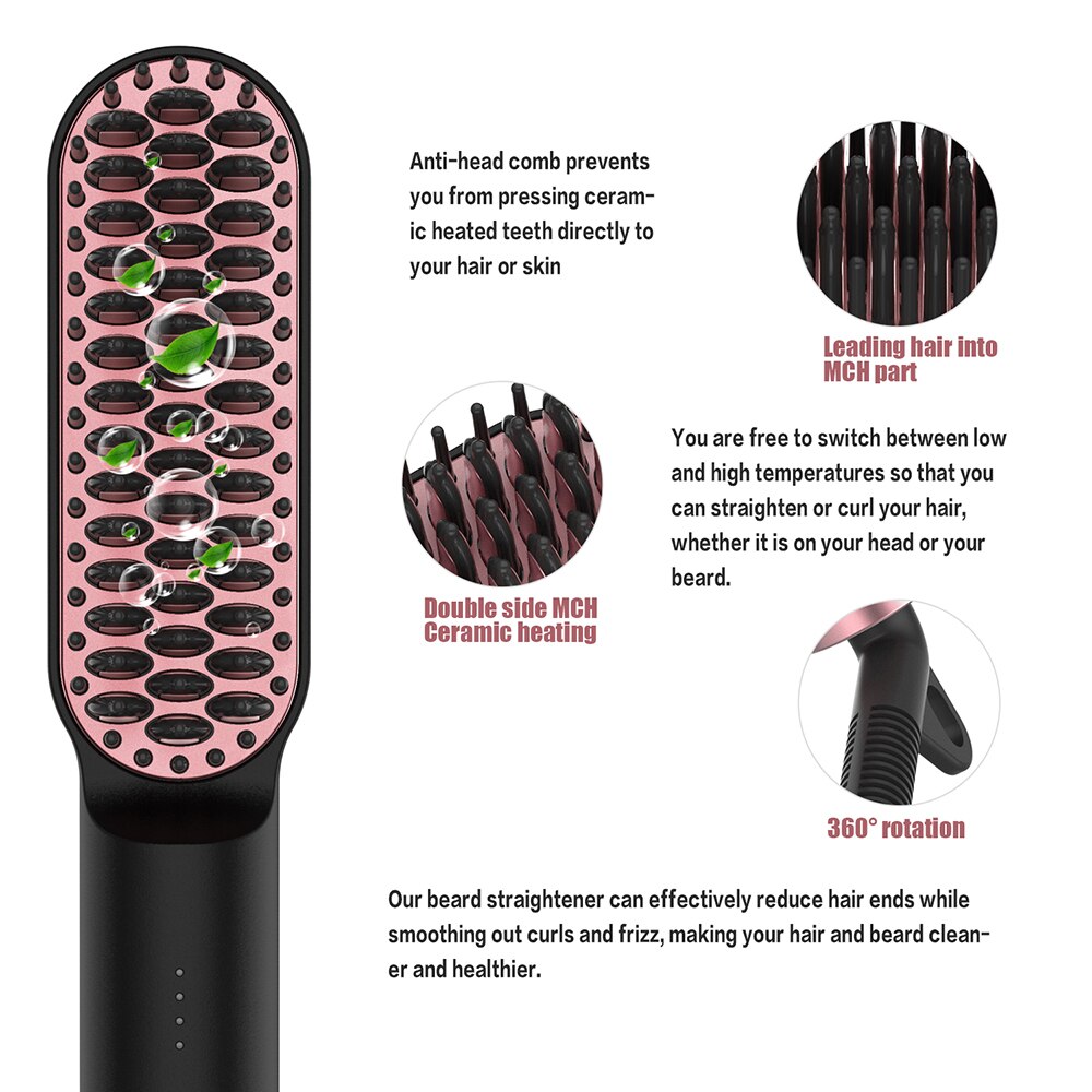 Peigne chauffant pour hommes, lisseur de barbe, fer plat, brosse lissante, lisseur de cheveux en céramique, brosse à barbe