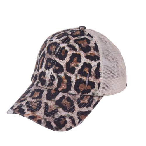 Hestehale baseball cap kvinder justerbar anti uv mesh caps afslappet sommer glitter rand satin anti uv anti-sved åndbar mesh hat: Leopard