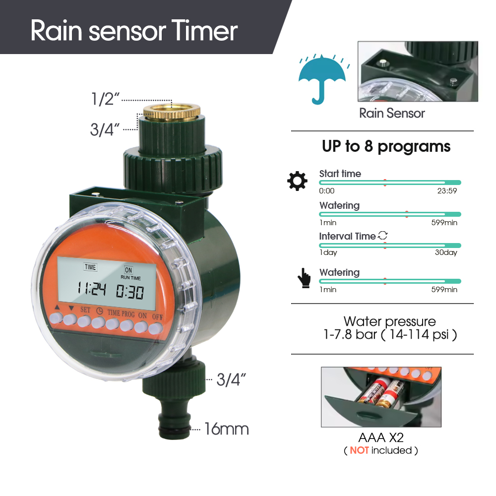1pc sensor de chuva temporizador água display led controlador irrigação eletrônica automática para jardim casa planta flor sistema rega: Vermelho