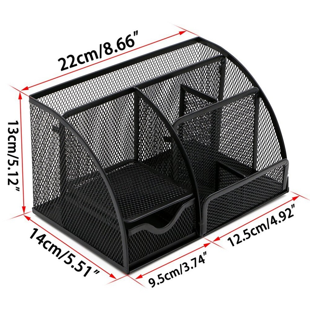 Mesh Office Desk Organizer with 6 Compartments + Drawer | The Mesh Collection, Black