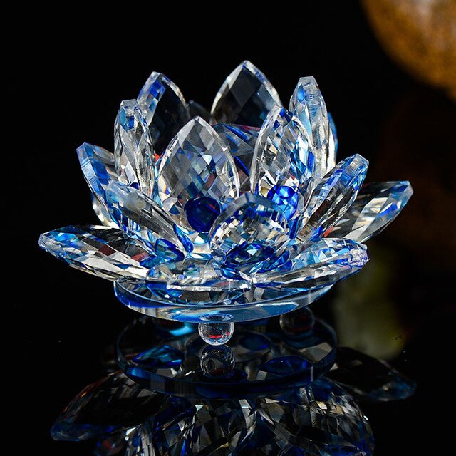Artesanía de cristal de cuarzo de 80 mm con de flor de loto, pisapapeles de cristal, adornos Fengshui, figuritas para decoración del hogar, banquete de boda, de recuerdo.: Azul