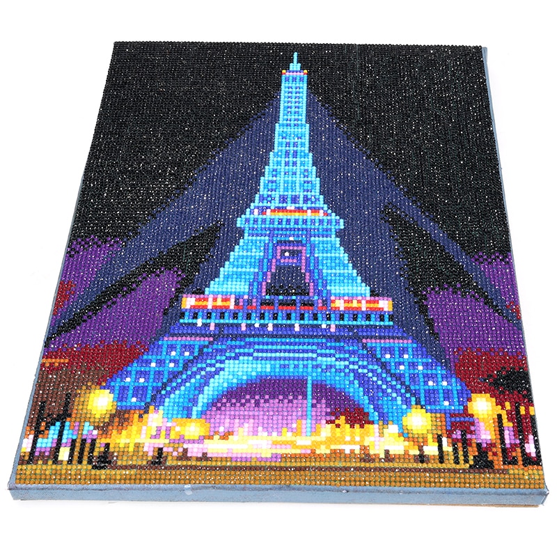 HOMFUN lumière LED plein rond perceuse 5D bricolage diamant peinture "tour Eiffel" 3D broderie point de croix 5D décor 30x40cm