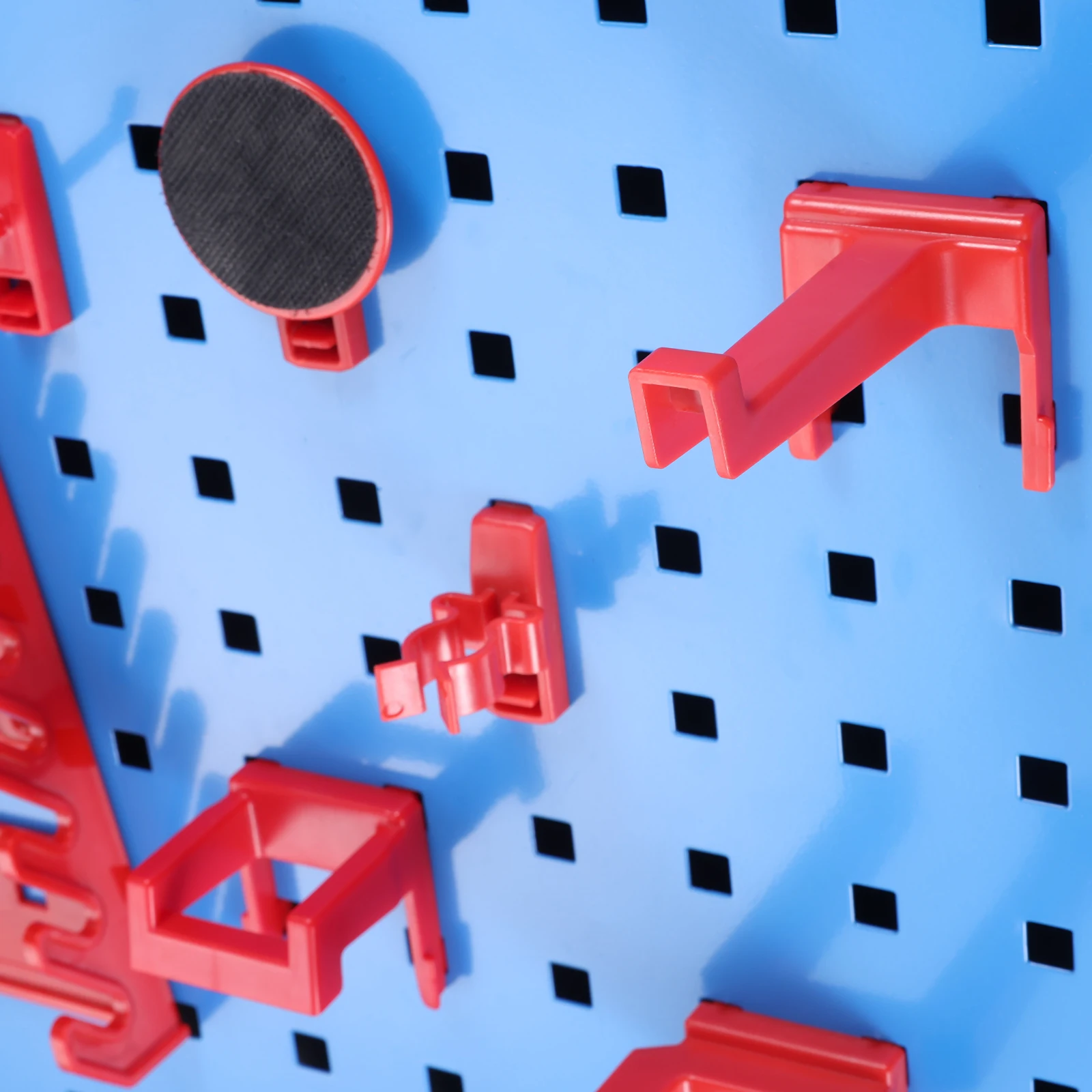 1pc- huls pladekrog rød plastik abs pegboard ophæng værktøjsholder vægmonteret displayreol hardware opbevaring garage organisering