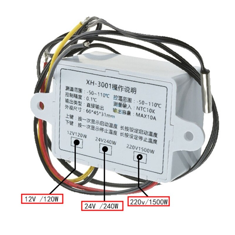 Digital Temperature Controller Display Thermostat Control Switch And Thermistor Sensors Temperature Probe