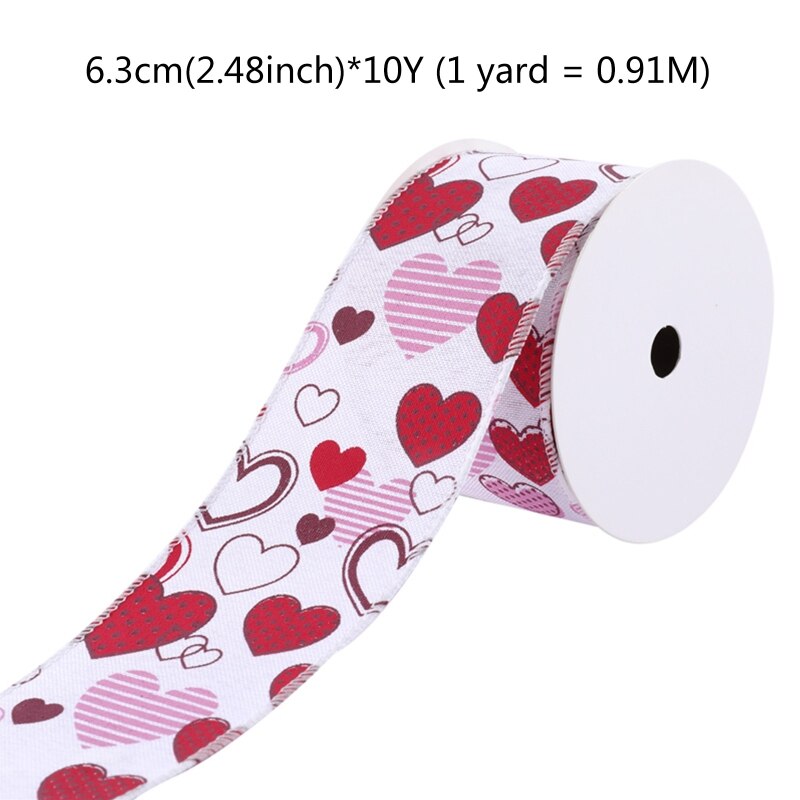 69HF 10 Yards Heart Stripe Printed Ribbon Valentine's Day Mother's Day Satin Ribbons for Wrapping DIY Craft