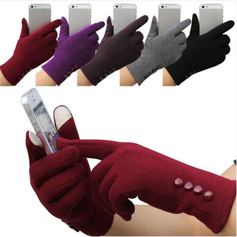 Vrouwen Touch Screen Handschoenen Zwart Rood Grijs Solid Handschoenen Winter Warme Wanten Zachte Smartphone Pols Handschoenen Voor Mobiele Telefoon