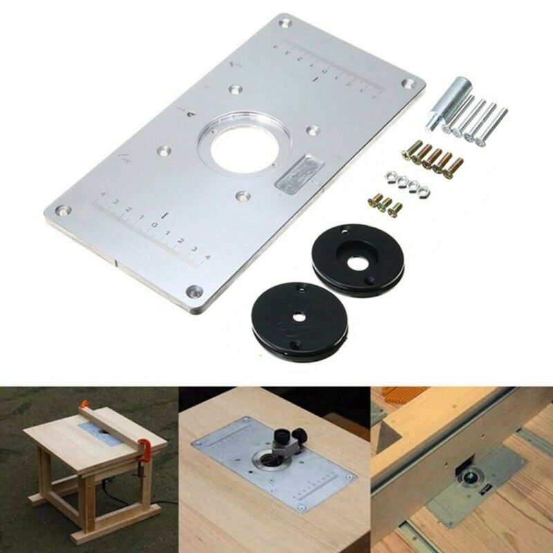 Aluminium router bordindsatsplade m / 4 ringskruer til træbearbejdningsbænke