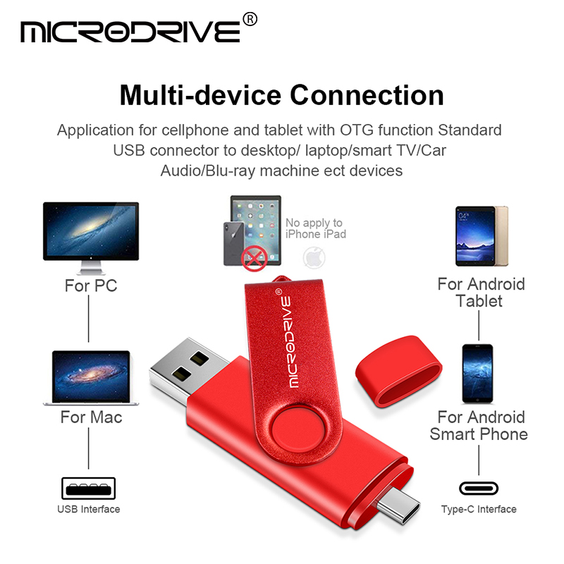Otg 2 in 1 pendrive 128gb 64gb cle usb 2.0 geheugenschijf 32gb 16gb pen drive flash usb applicatie type-c usb key flash stick