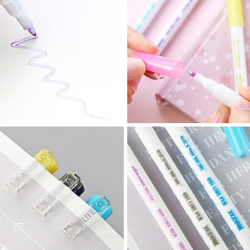 8 stk/sæt dobbelt streger kunst tuscher pen farvet tegning scrapbog fine liners kalligrafi bogstaver highlighter farve penne