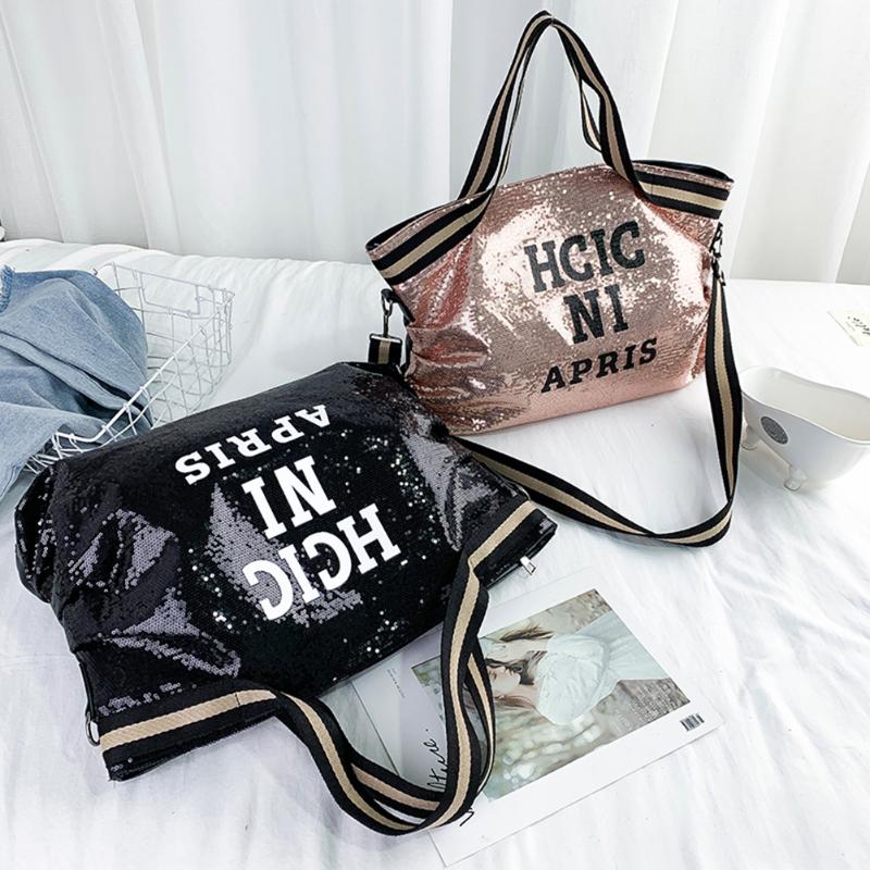 Travel Messenger Bag Women Girl Sequin Shoulder Shopping Crossbody Large Capacity Handbag Letters Printing Top-Handle Bags