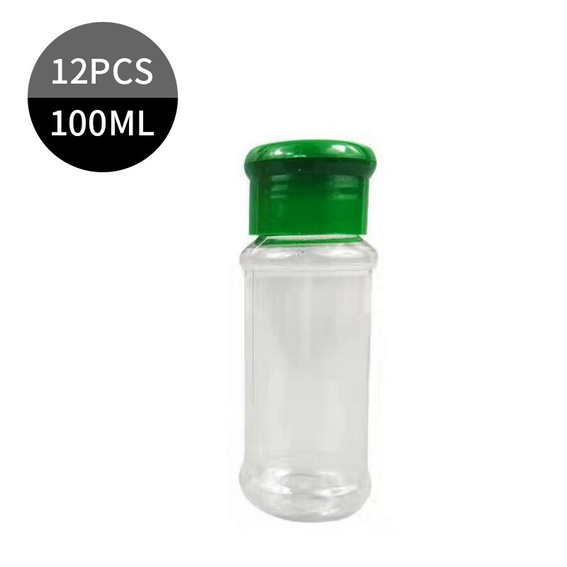 Plast krydda salt peppar shakers kryddburk bbq krydda flaskor cruet behållare kök kryddburk med lock: 12 st grön