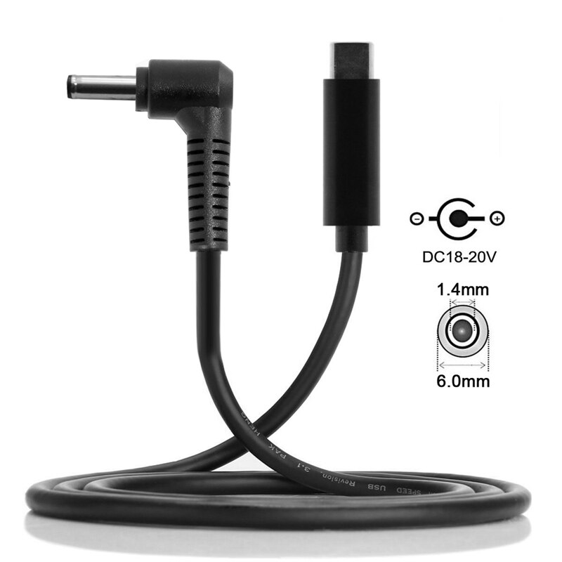 Entrada de USB-C tipo C al rectángulo 6,0x1,4mm Cable de carga PD para ordenador portátil