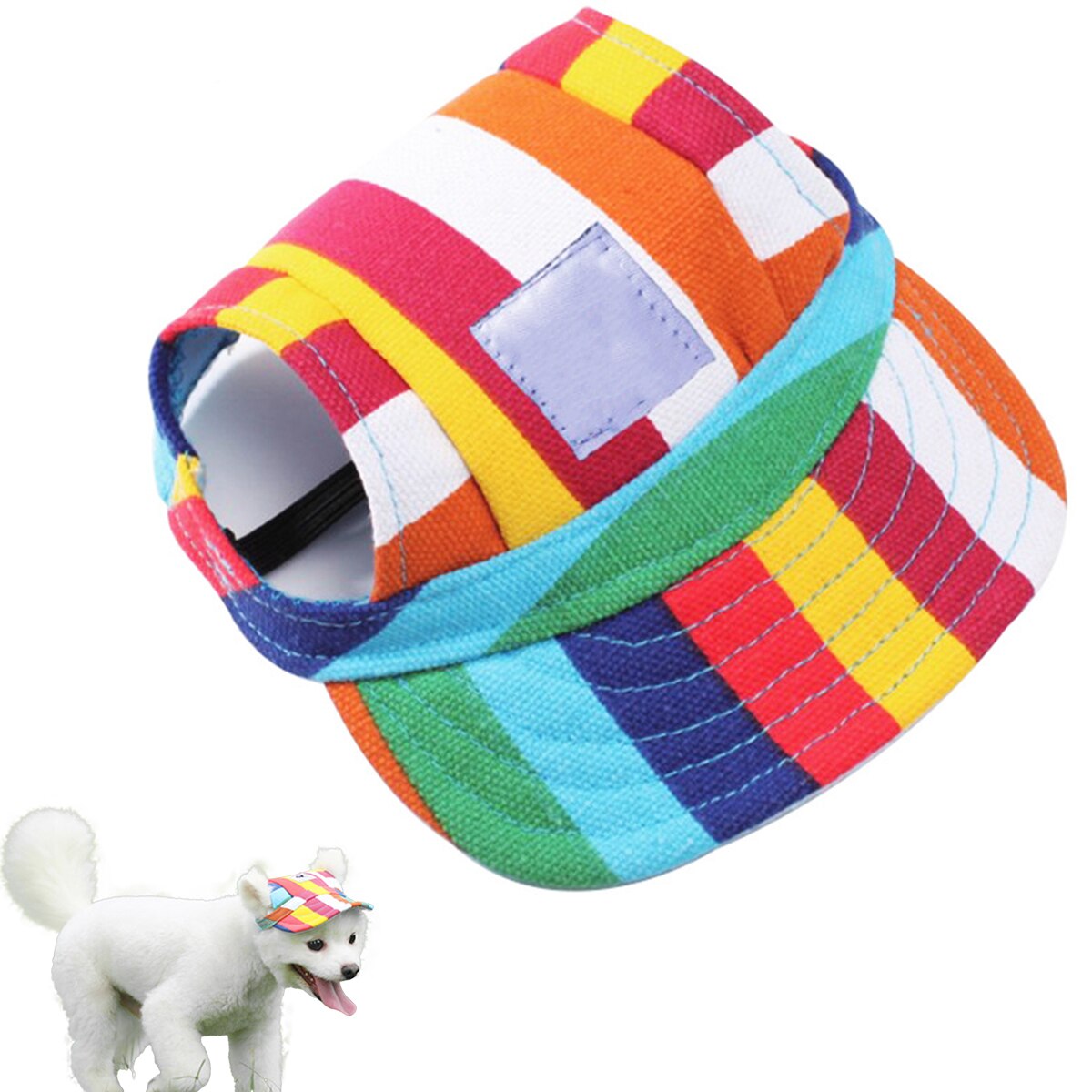 Czapka z daszkiem dla psa regulowana czapka bejsbolówka dla psa z otworami na uszy pasek strąk brodą z szerokim rondem zaprojektowana ochrona przed słońcem: kolorowy naszywka / L