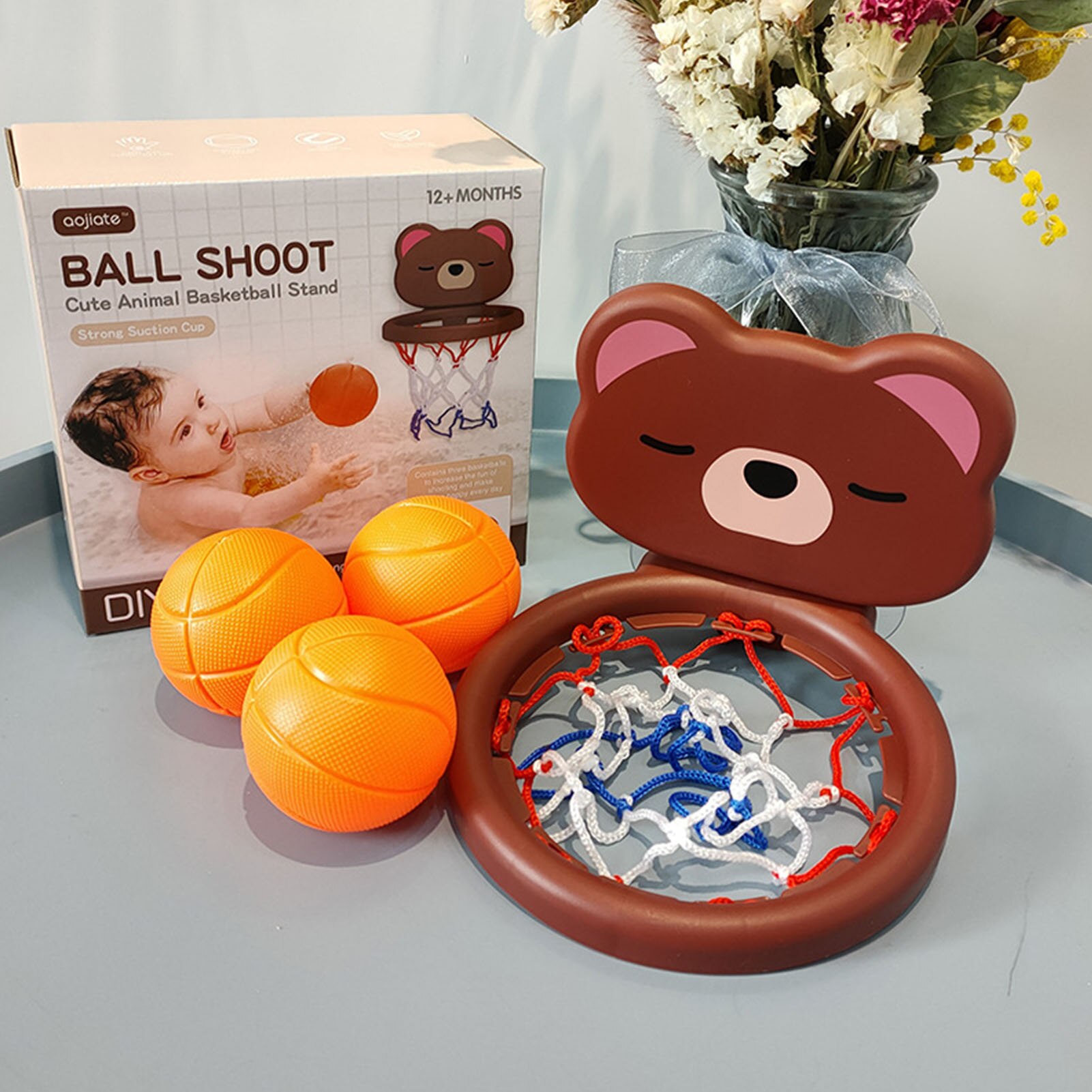 Badkamer Mini Water Spelen Douche Speelgoed Voor Kinderen Plastic Zuignap Basketbal Mesh Netto Manden Bad Game Speelgoed