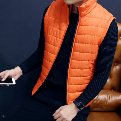 Nice automne hommes vers le bas gilet veste manteau couleur unie sans manches gilet mâle mince gilet coupe mince gilet à glissière manteaux M-3XL: Orange / L