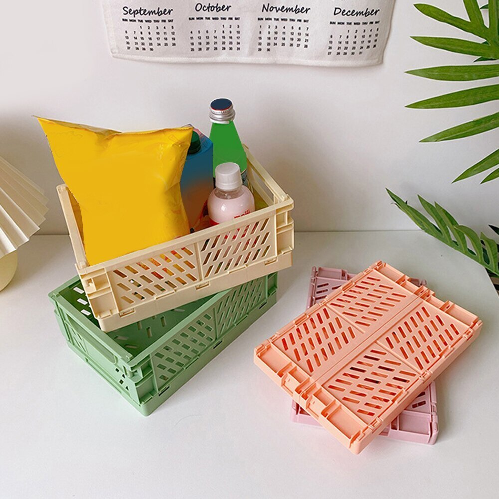 Collapsible Crate Plastic Folding Storage Box Basket Utility Cosmetic Container Desktop Holder Home Use^*