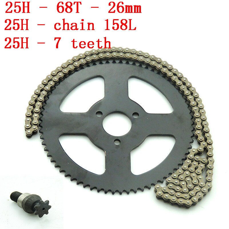 47cc 49cc atv quad mini skittlommesykler minimoto 25h 158l med 68t tann 26 mm bakhjul 7t tannhjul