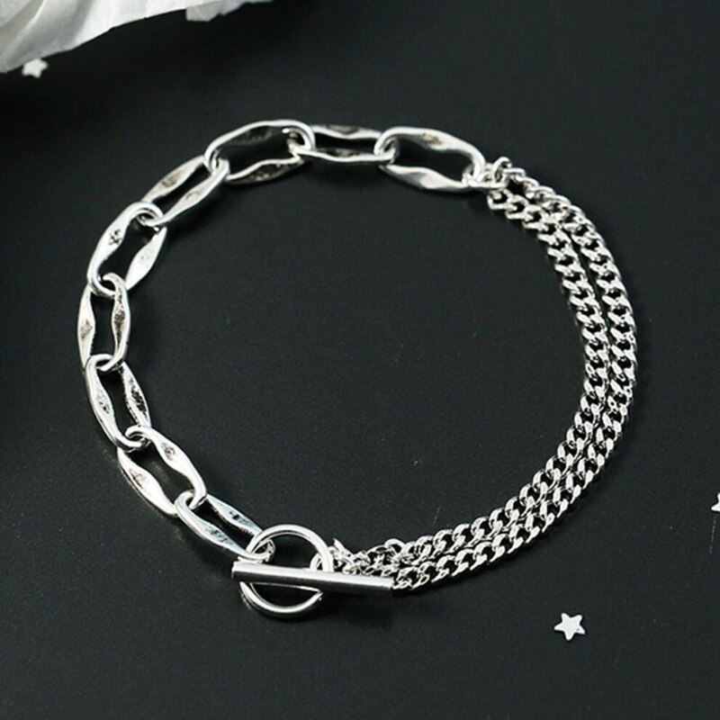 Pulseras Vintage de Plata de Ley 925 para mujer, joyería de , brazalete empalme Simple para chica, de San Valentín, KOFSAC