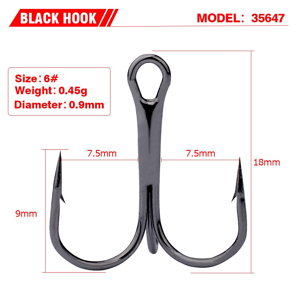 Fishing Hook 50Pcs/Lot 2/4/6/8/10/12/14# High Carbon Steel Treble Hooks Fishing Tackle Black Outdoor Sports Fishing Accessories: 6