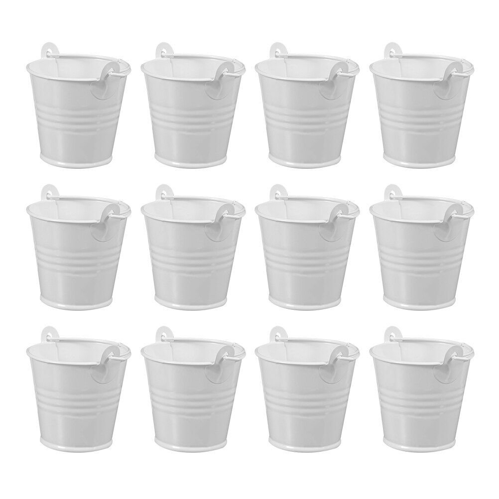 12Pcs Simple Iron Bucket Iron Bucket With Handle Photo Prop Garden Decor for Home Decor Adorn Garden: White