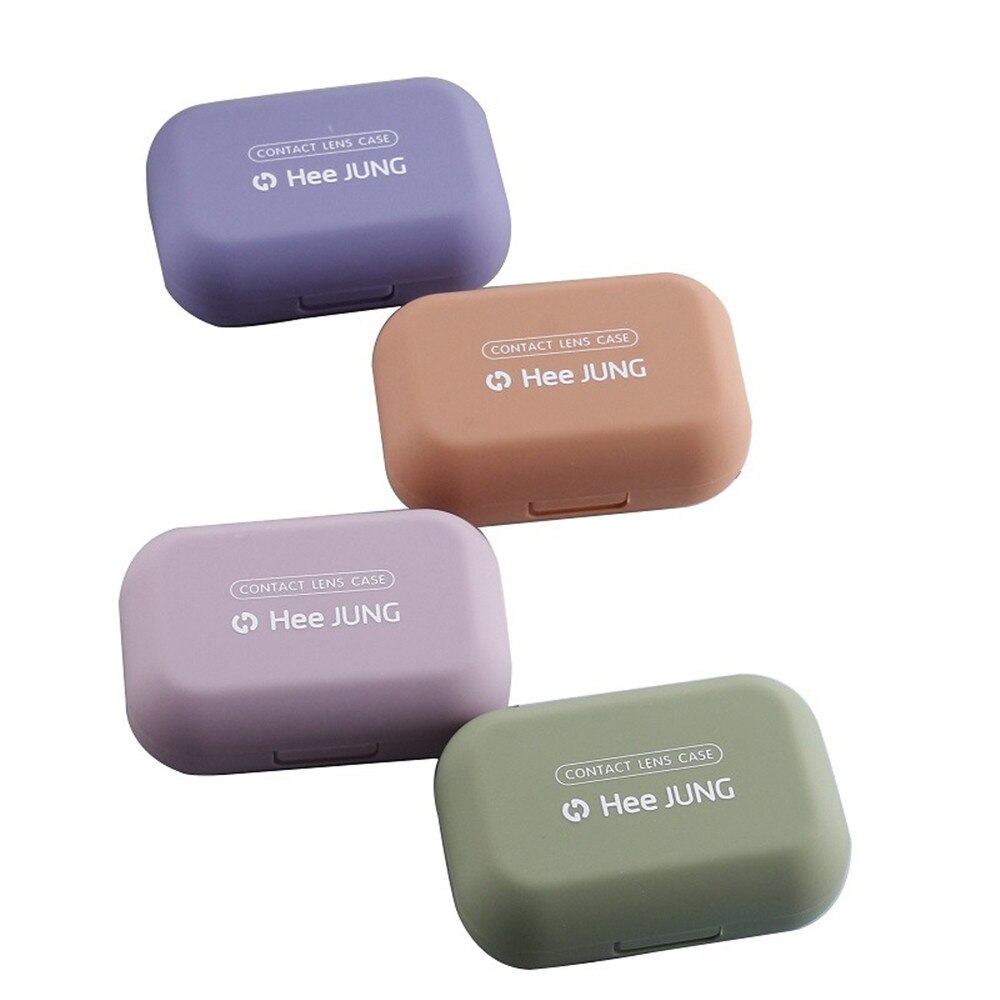 Frostat gummifärg fyrkantigt kontaktlinsfodral med spegel unisex kontaktlinsbehållare resesats lådtillbehör