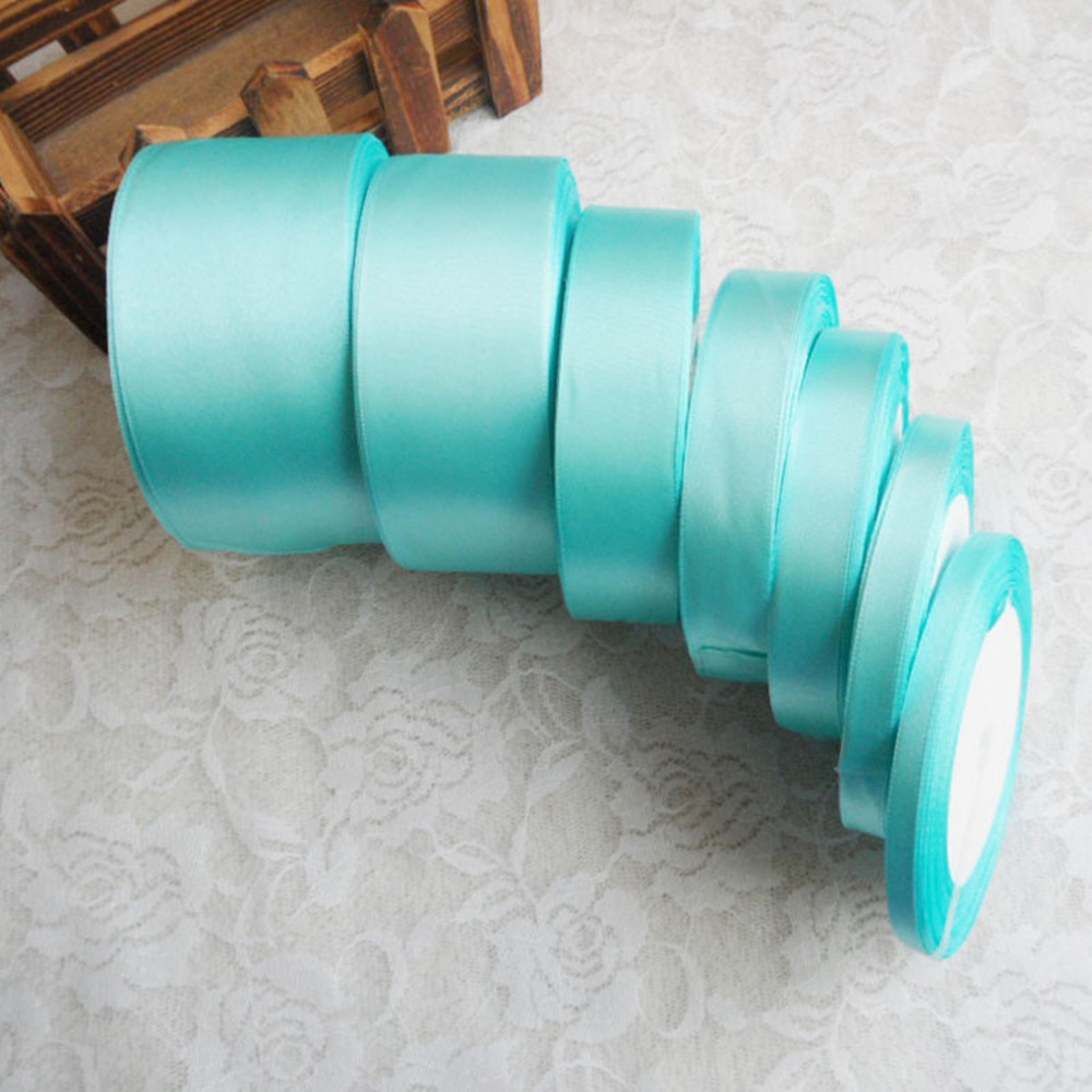 Ruban de satin de soie bleu tiffany de 25 mètres pour décoration de fête de mariage, emballage, vêtements de noël, ruban de tissu à coudre