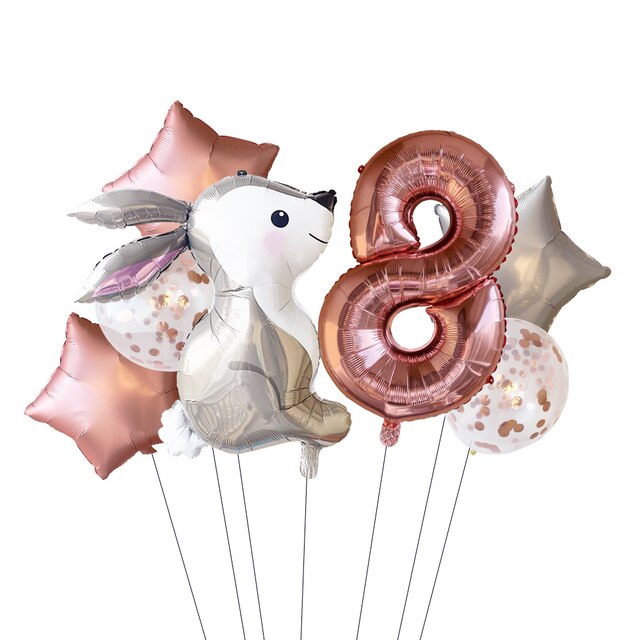 Globos de con temática de cuento de hadas para niñas, decoración con de conejo, rosa, estrella plateada, 32 pulgadas, 6 piezas: 8