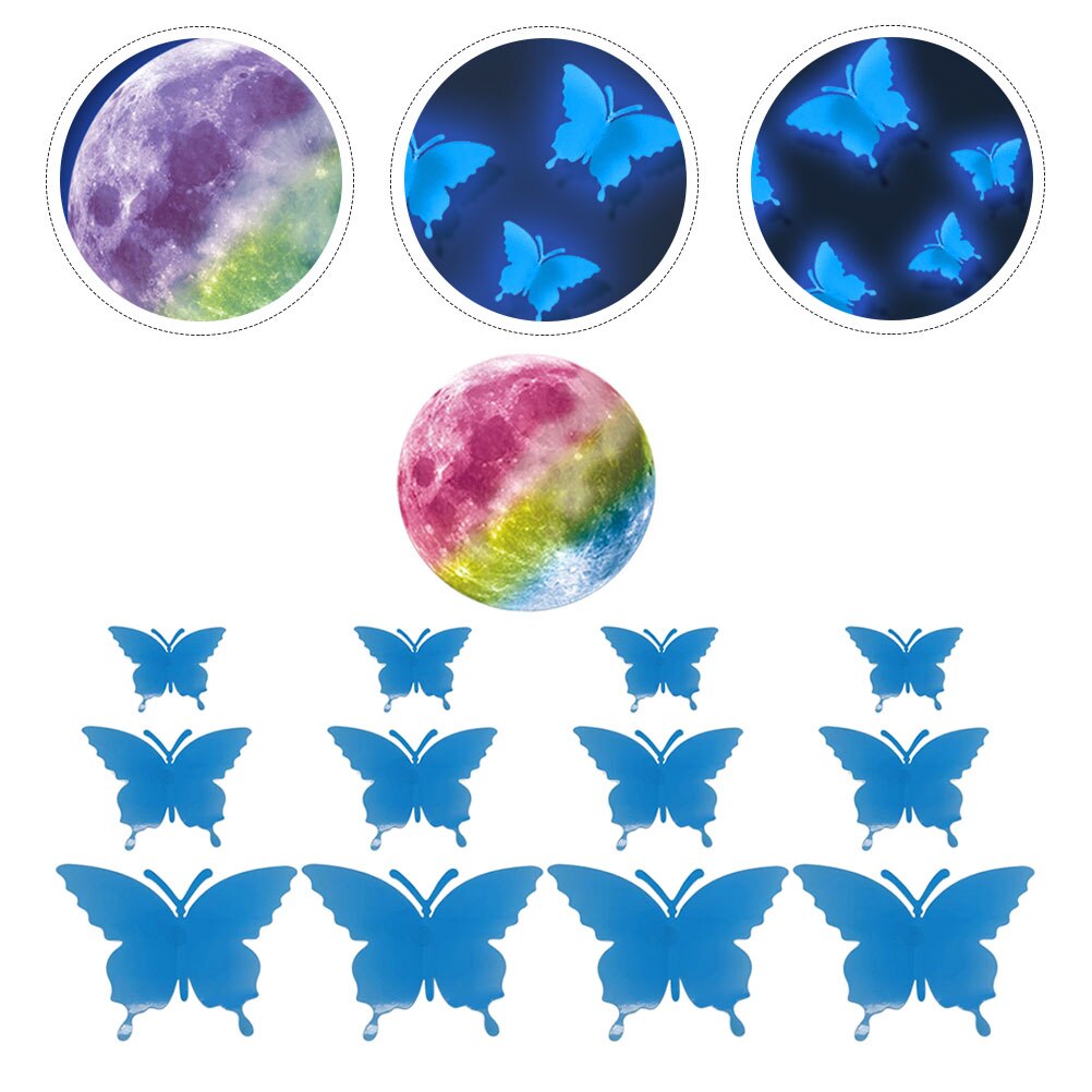 1 Set Glowing Butterflies Decals Luminous Butterflies Stickers Wall Stickers