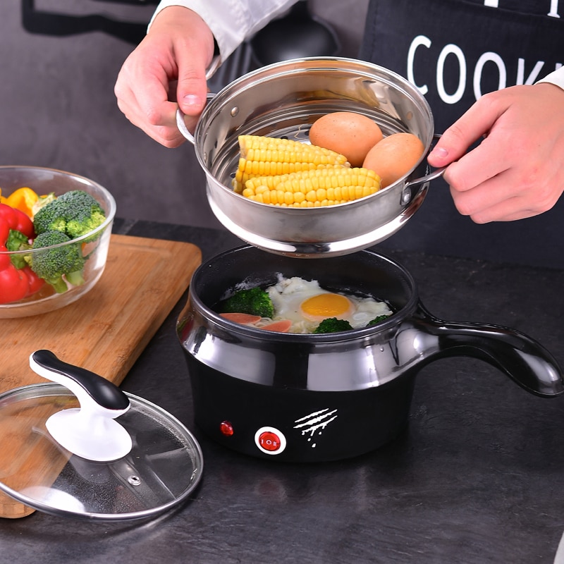 220V 1L Household Electric Multi Cooker Pot With Steamer Mini Portable Electric Cooking Pan Frying Plate EU/AU/UK Plug