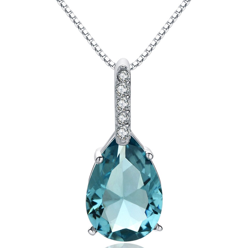 Aquamarin blau edelsteine kristall anhänger halsketten für frauen karat zirkon diamanten weiß silber farbe halsband schmuck