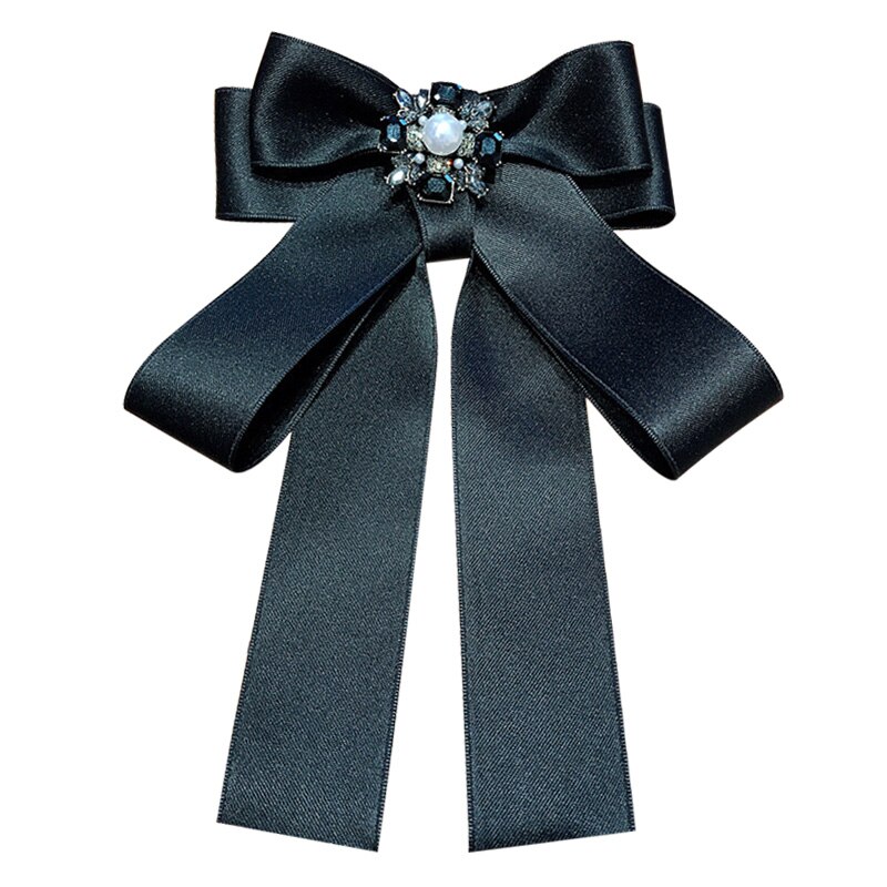 Korean High-end Black Rhinestone Bow Brooch Jewelry Luxury Exaggerated Large Neckpin Bowtie Brooches for Women Accessories