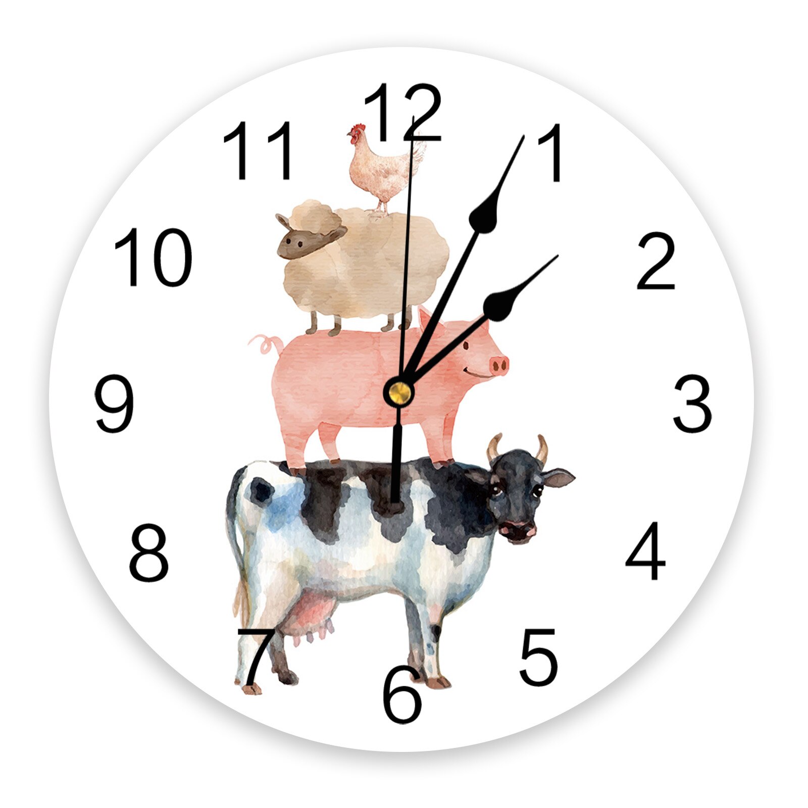 Boerderijdieren thema aquarel wandklok woondecoratie slaapkamer stille klok wandklok digitale klok moderne wandklok: Wxf 04819 ckaz 1