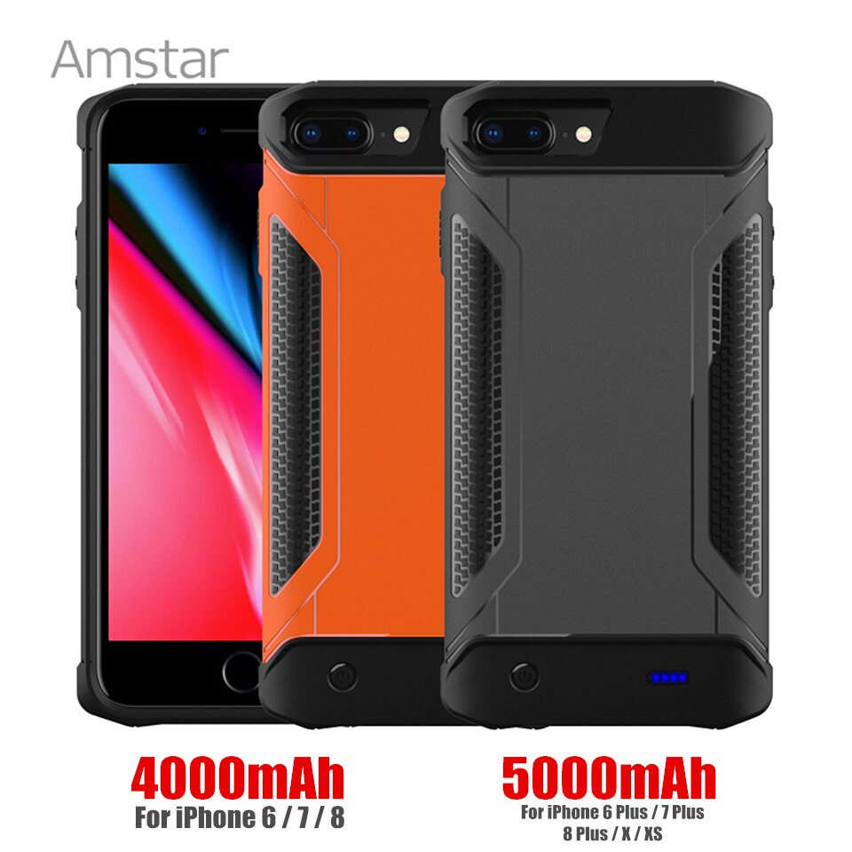 Amstar Armor Backup Batterij Oplader Cases Voor Iphone 6 6S 7 8 Plus X Xs Tpu Shockproof Externe Power bank Charing Gevallen Cover