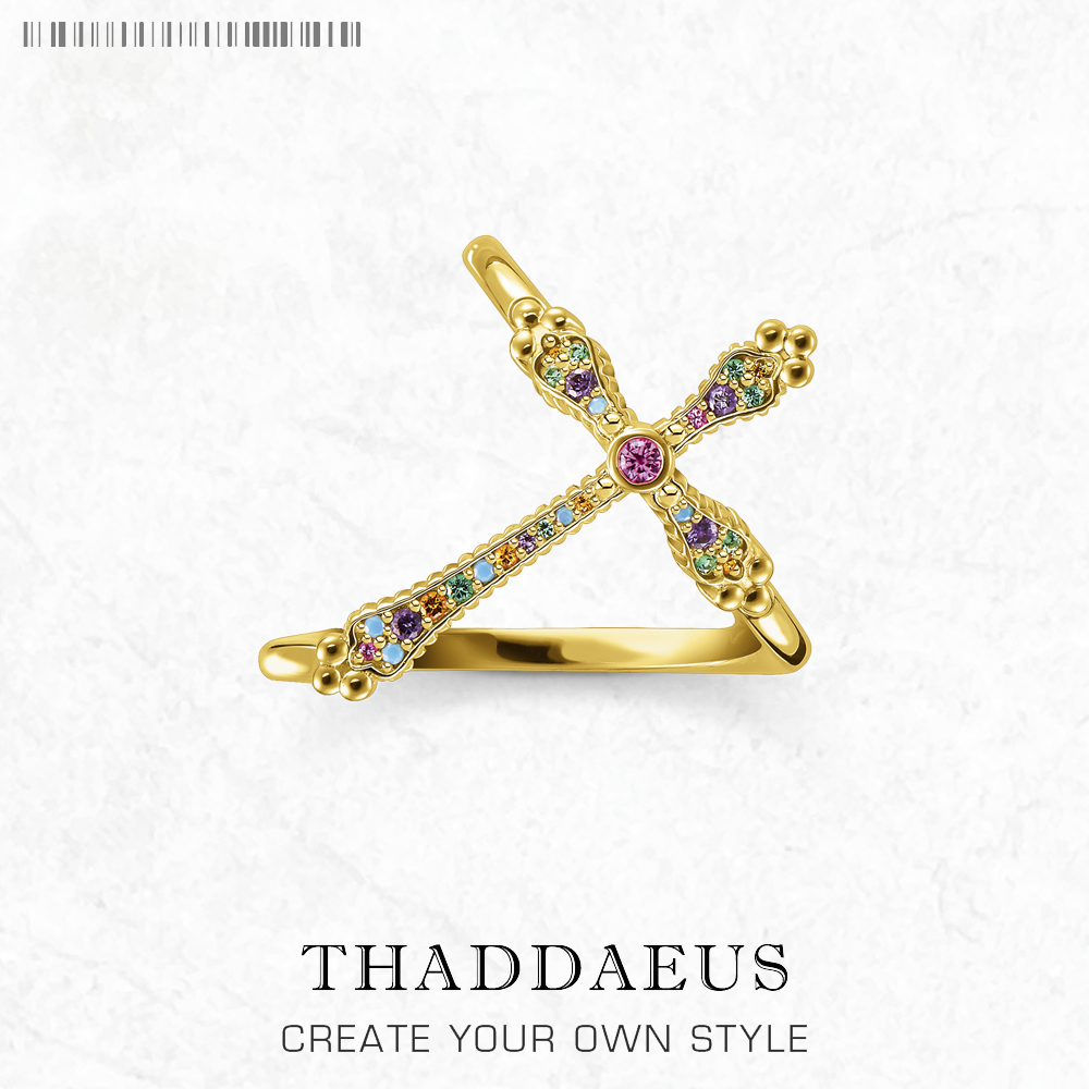Anello colorato Royalty Cross Gold nuovissimo regalo Vintage vittoriano Fine Jewerly per le donne In argento Sterling 925